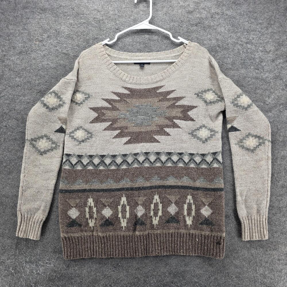 American Eagle Sweater Womens Small Beige Aztec Pattern Pullover Wool Blend Boho